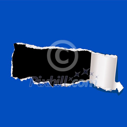 Ripped black hole on a blue wall vector drawing