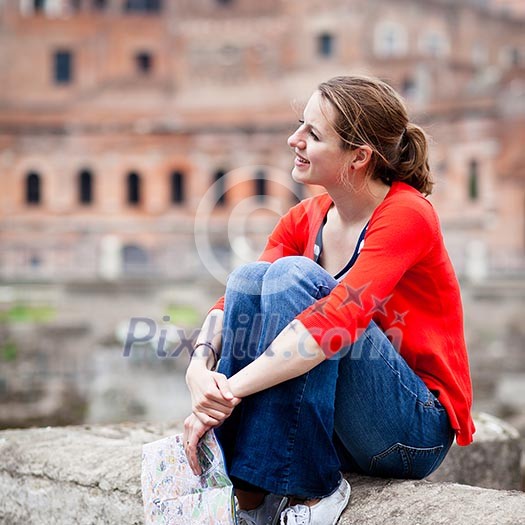 Portrait of a pretty, young, female tourist in Rome, Italy (with Colosseum in the background) Portrait of a pretty, young, female tourist in Rome, Italy (with Colosseum in the background)