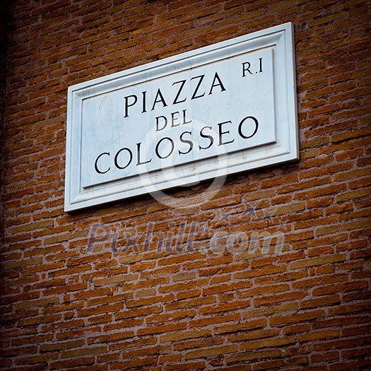 Piazza del Colosseo - detail of a street plate near Colosseum in Rome, Italy
