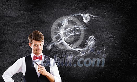 Young handsome businessman smoking pipe. Money making Young handsome businessman smoking pipe. Money making