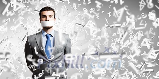 Young handsome businessman with adhesive tape on mouth Young handsome businessman with adhesive tape on mouth
