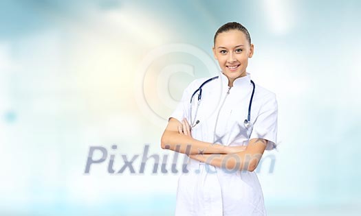 Young attractive woman doctor with stethoscope on neck Young attractive woman doctor with stethoscope on neck