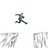 Young businessman jumping over drawn mountain gap