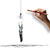 Young businessman jumping to catch drawn bulb. Idea concept