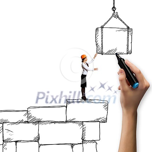 Young woman in helmet at work. Construction concept Young woman in helmet at work. Construction concept