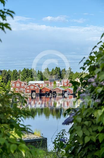 Red wooden houses in the swedish arcipielago