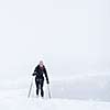Cross-country skiing: young woman cross-country skiing on a snowy winter day
