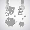 Piggy bank and wallet on gray background