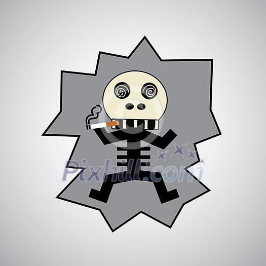 Skull with a cigarette on gray background Skull with a cigarette on gray background