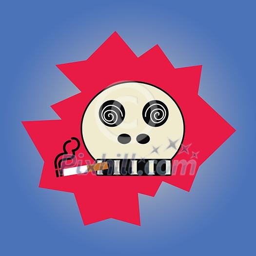 Skull with a cigarette on gray background Skull with a cigarette on gray background