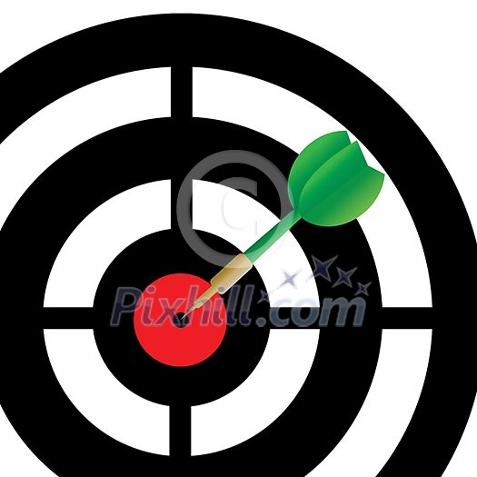 Darts game with a dart in the target center Darts game with a dart in the target center