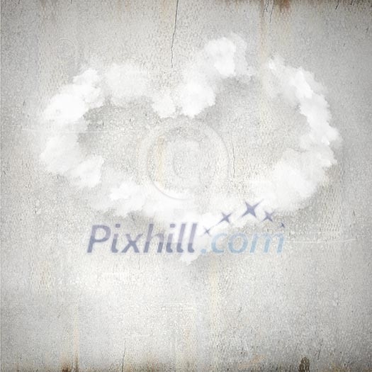 Background image with cloudy heart on white backdrop