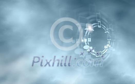 Conceptual digital background image with media icons