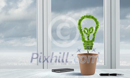 Conceptual image of green plant in pot