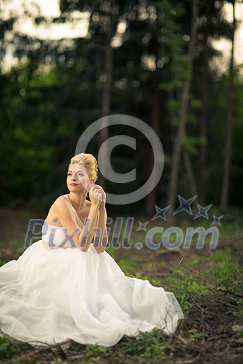 Lovely bride outdoors in a forest Lovely bride outdoors in a forest
