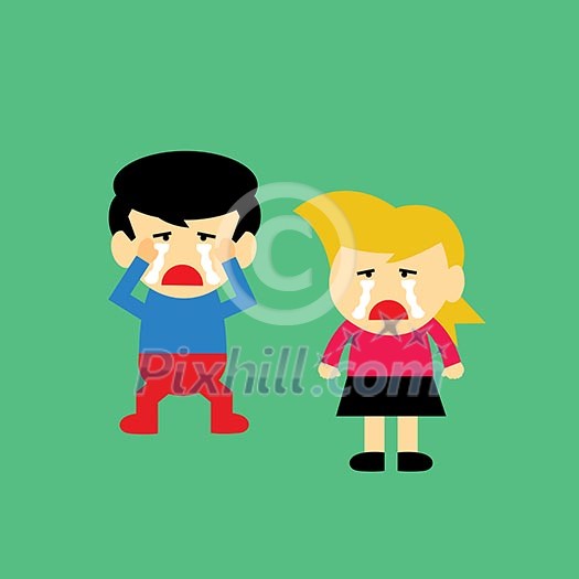 boy and girl are crying vector cartoon 