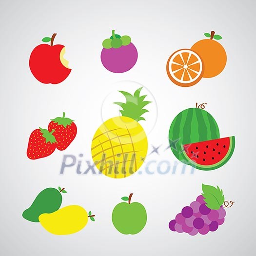 Fruit vector cartoon on gray background 
