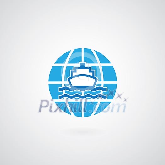 ship and globe logo design on gray background 