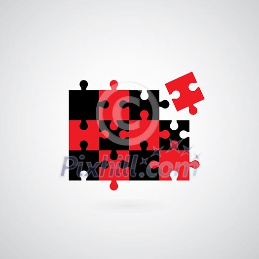 Jigsaw puzzle symbol on gray background  