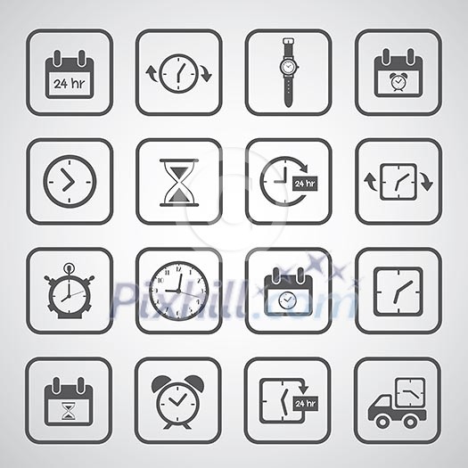 clocks icons set on gray background clocks icons set on gray background