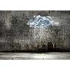 Background image of stone wall with rain and clouds