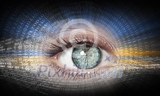 Digital image of woman's eye. Security concept