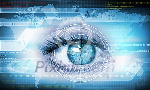 Digital image of woman's eye. Security concept