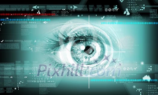 Digital image of woman's eye. Security concept Digital image of woman's eye. Security concept