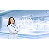 Image of young woman scientist in laboratory. Innovation concept