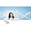 Image of young female doctor with blank banner. Place for text