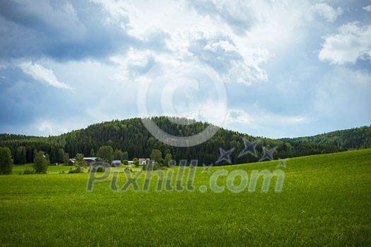 Summery countryside on a cloudy day