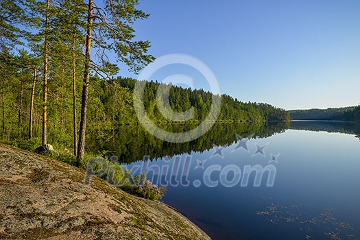 Calm lake in beautiful summery landscape