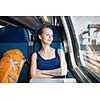 Young woman traveling by train