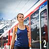 Young woman traveling by train