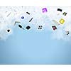Background image with flying icons against sky background