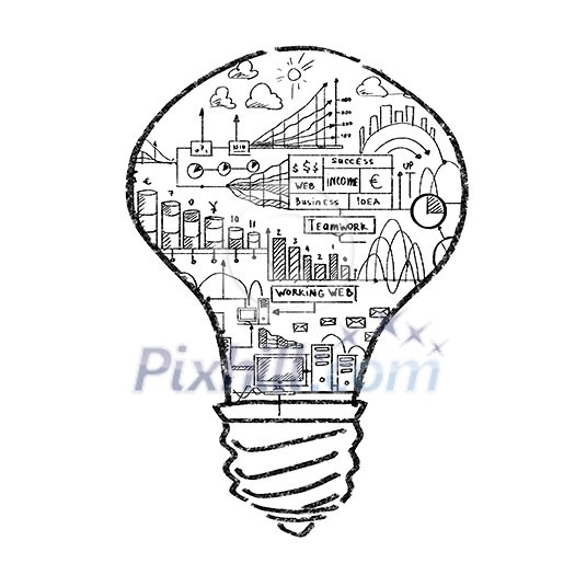 Conceptual image of light bulb on white background