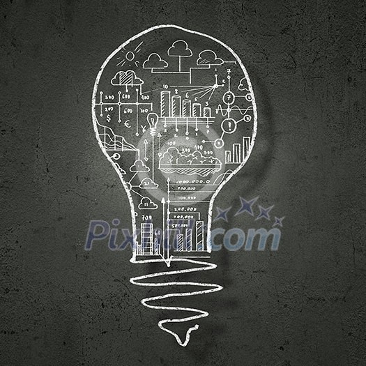 Conceptual image of light bulb on black wall Conceptual image of light bulb on black wall