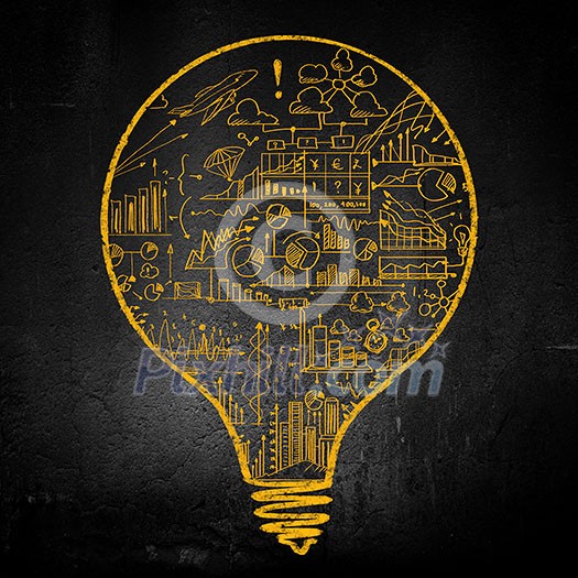 Conceptual image of light bulb on black wall