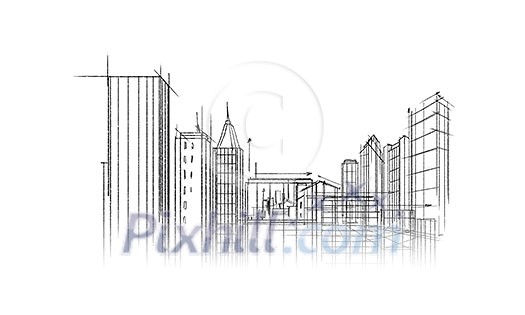 Background image with urban construction pencil sketch