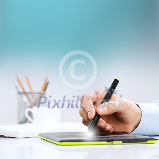 Close up of human hand drawing business strategy plan Close up of human hand drawing business strategy plan