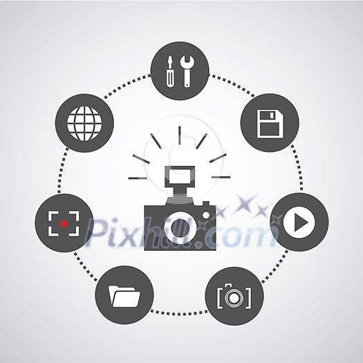 camera icons set in circle diagram camera icons set in circle diagram