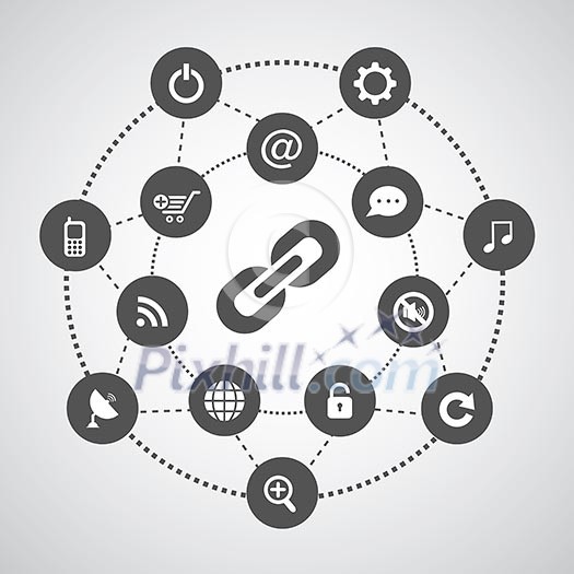 technology symbol set in circle diagram 