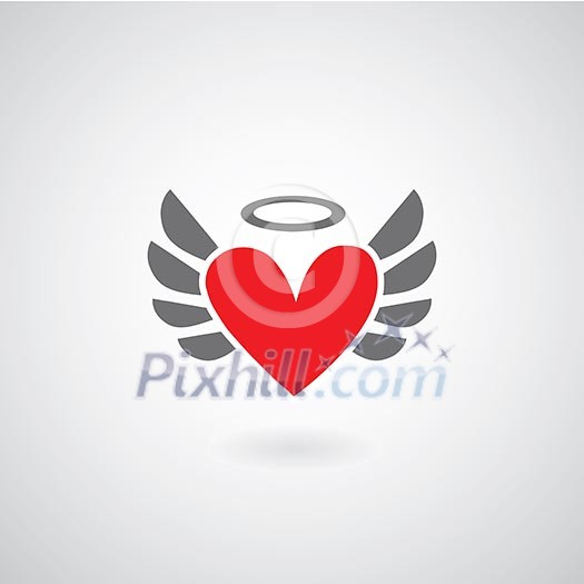 Winged heart symbol on gray background 