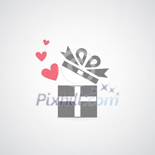 heart in gift box symbol  on gray background 