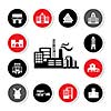 industrial factory and buildings vector icon set  