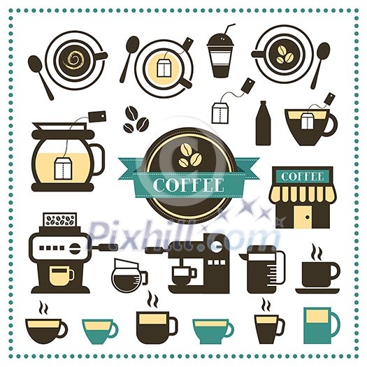 vintage labels cup and coffee vector icon set 
