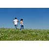 happy young couple in love have romance and fun at wheat field in summer