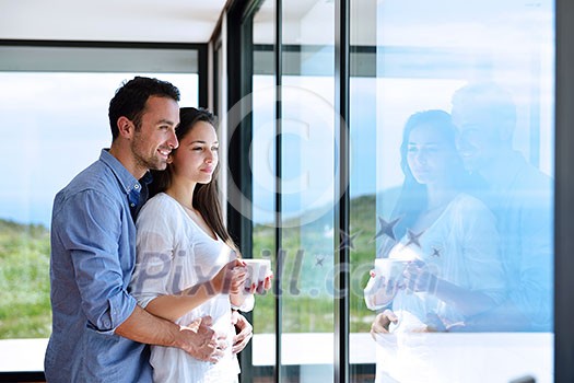 romantic happy young couple relax at modern home indoors