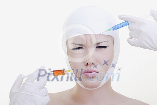 woman skincare and health concept with botox injection