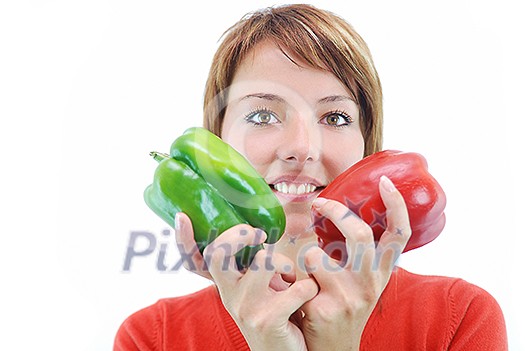 pretty girl with pepper isloated on white background